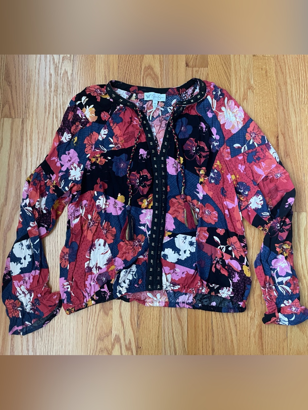 Jessica Simpson Floral Zip-Front Blouse in Red, Pink, Navy, Cream